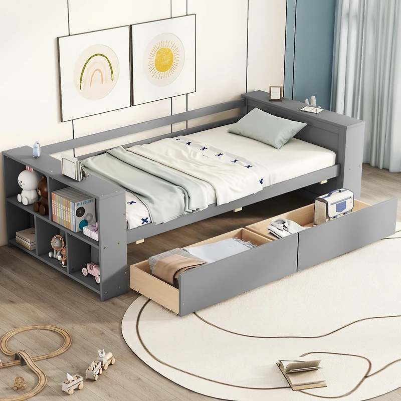 Streamdale Twin Daybed with Shelves and Drawers, White