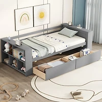 Streamdale Twin Daybed with Shelves and Drawers, White