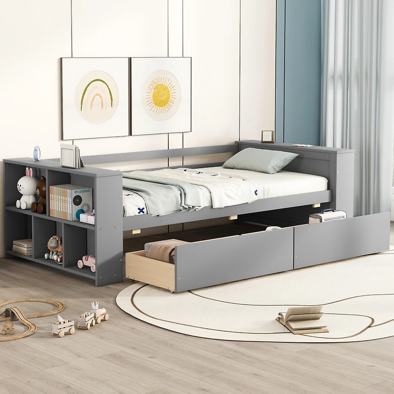 Streamdale Twin Daybed with Shelves and Drawers, White