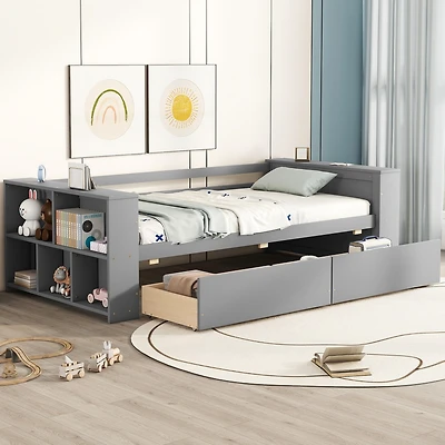 Streamdale Twin Daybed with Shelves and Drawers, White