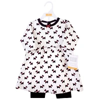 Hudson Baby Girls Quilted Cotton Long-Sleeve Dress and Leggings 2pc Set, Enchanted Forest