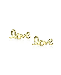 Bling Jewelry Inspirational Saying Script Words Love Stud Earrings Gold Plated Sterling Silver