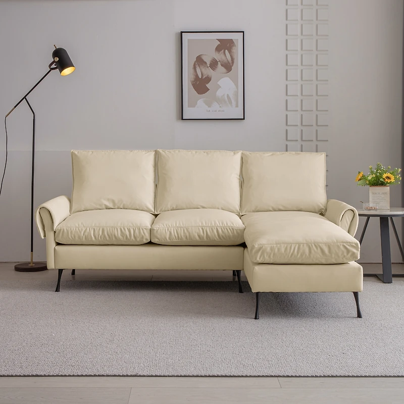 Streamdale Modern Technical Leather Sofa with Reversible Chaise Lounge