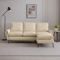 Streamdale Modern Technical Leather Sofa with Reversible Chaise Lounge