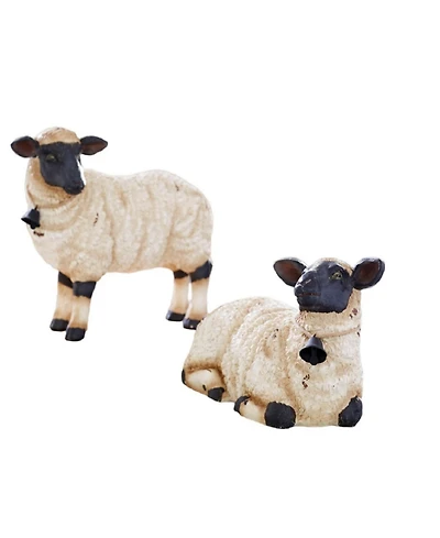 Slickblue Rustic Sheep Figurine With Bell Accent - Set of 2