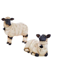 Slickblue Rustic Sheep Figurine With Bell Accent - Set of 2