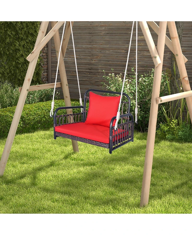 Slickblue Patio Rattan Porch Swing Hammock Chair with Seat Cushion-Red