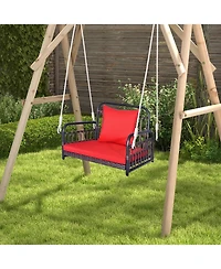 Slickblue Patio Rattan Porch Swing Hammock Chair with Seat Cushion-Red