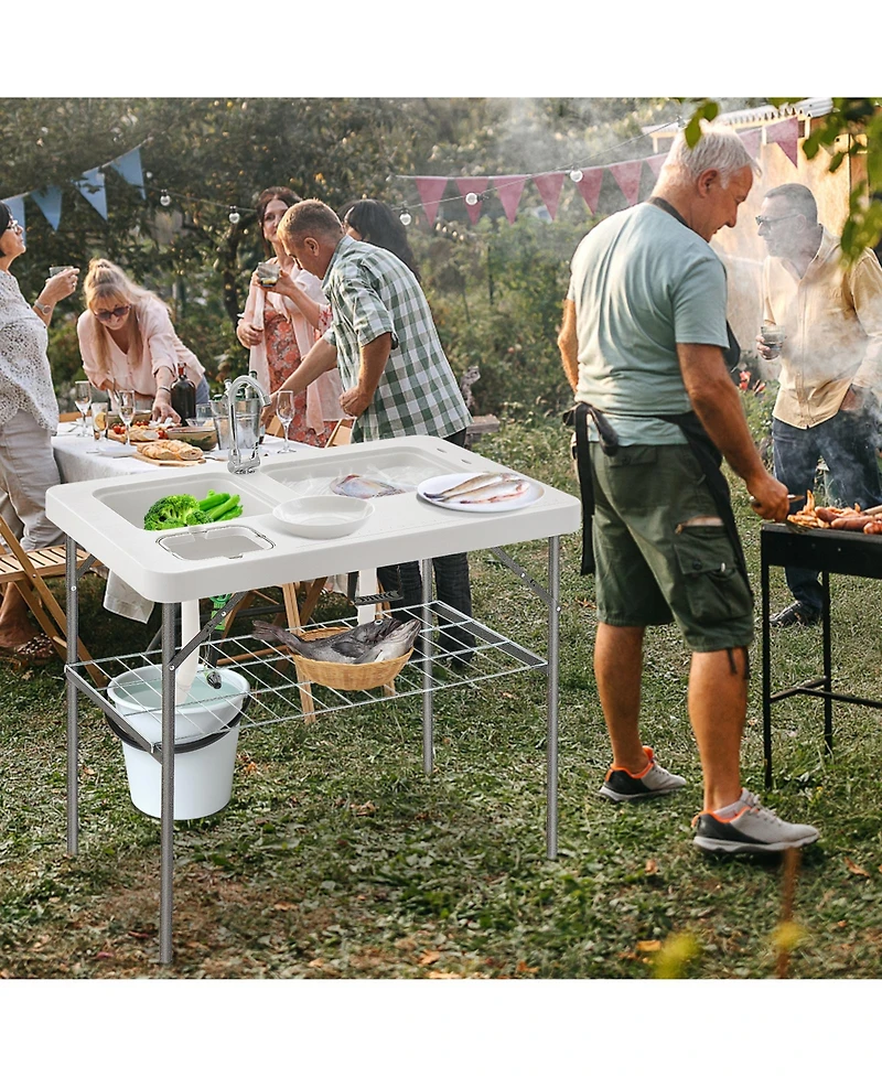 Slickblue 2-in-1 Folding Fish Cleaning Table-White