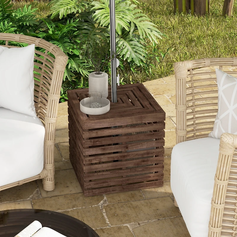 Outsunny Outdoor Storage Box for Umbrella Base, Wooden End Table