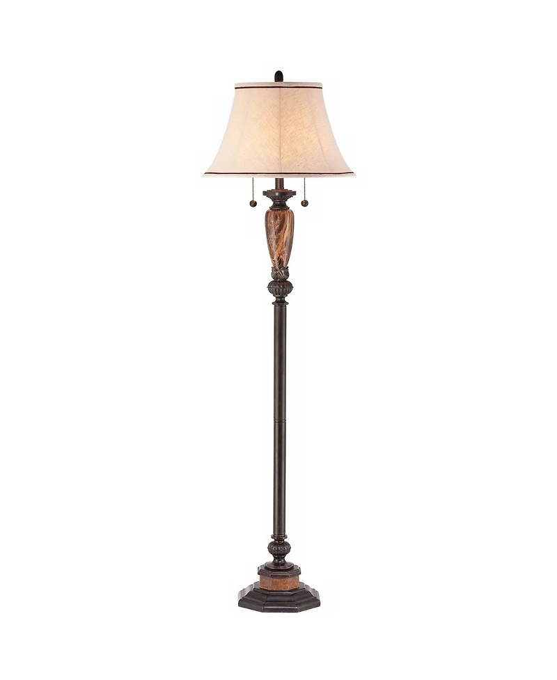 Sonnett Industrial Vintage like Floor Lamp Standing 63 1/2" Tall Bronze Metal Faux Marble Ivory Linen Bell Shade for Living Room Reading House Be
