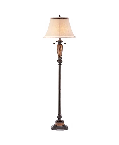 Sonnett Industrial Vintage like Floor Lamp Standing 63 1/2" Tall Bronze Metal Faux Marble Ivory Linen Bell Shade for Living Room Reading House Be