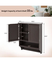 2-Doors Bathroom Wall-Mounted Medicine Cabinet with Towel Bar-Brown