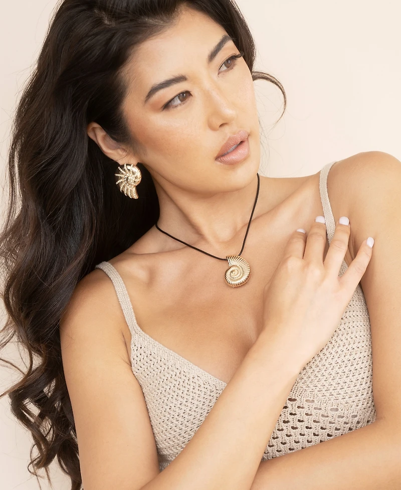 Ettika Studded Shell Statement Earrings