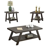 Streamdale Furniture Contemporary 3-Piece Wood Shelf Coffee Table Set in Weathered Espresso