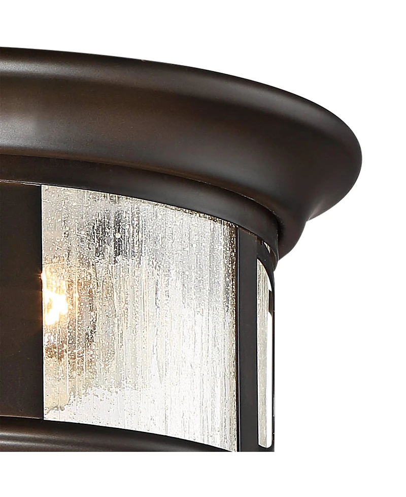 John Timberland Capistrano Mission Flush-Mount Outdoor Ceiling Light Fixture Oil Rubbed Bronze Drum 12" Seedy Glass Damp Rated Decor for Exterior Hous