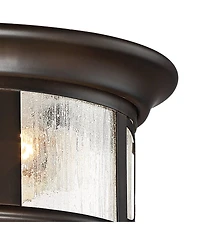 John Timberland Capistrano Mission Flush-Mount Outdoor Ceiling Light Fixture Oil Rubbed Bronze Drum 12" Seedy Glass Damp Rated Decor for Exterior Hous