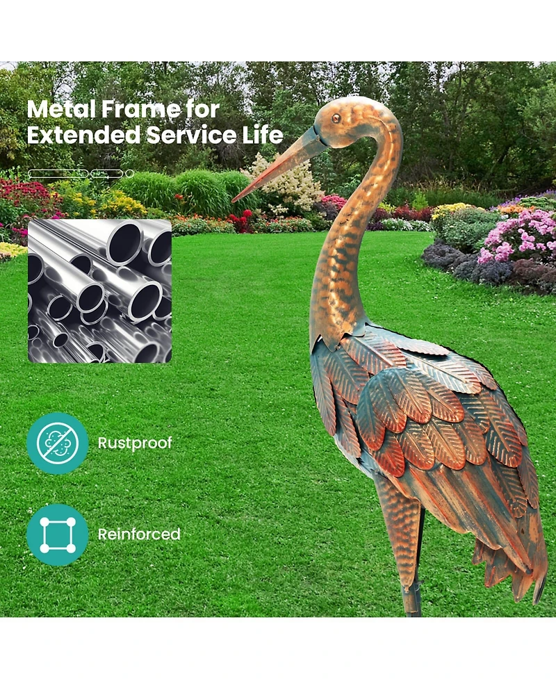 Slickblue Set of 2 Crane Garden Statues Standing Metal Crane Sculptures Bird