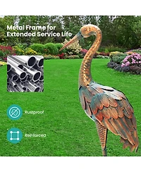 Slickblue Set of 2 Crane Garden Statues Standing Metal Crane Sculptures Bird