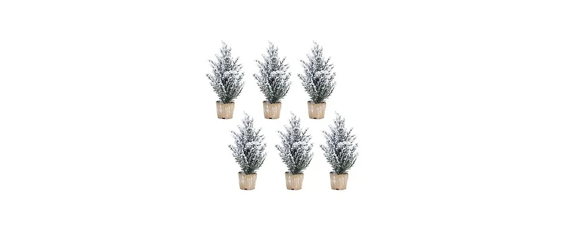 Premium Potted Snowy Pine Tree Set (Set of 6) - Authentic-Looking 12" Artificial Trees for Seasonal and Holiday Delights