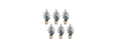 Premium Potted Snowy Pine Tree Set (Set of 6) - Authentic-Looking 12" Artificial Trees for Seasonal and Holiday Delights
