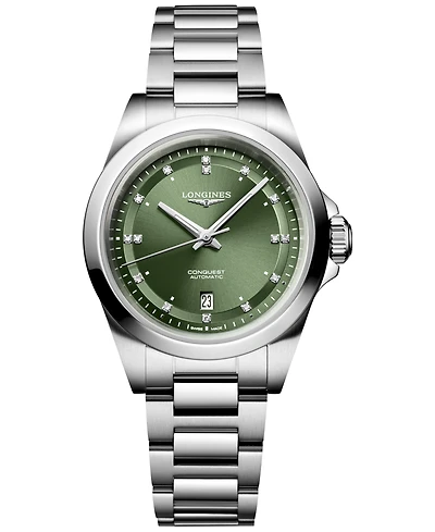 Longines Women's Swiss Automatic Conquest Diamond (1/20 ct. t.w.) Stainless Steel Bracelet Watch 30mm