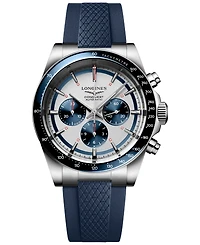 Longines Men's Swiss Automatic Chronograph Conquest Blue Rubber Strap Watch 42mm