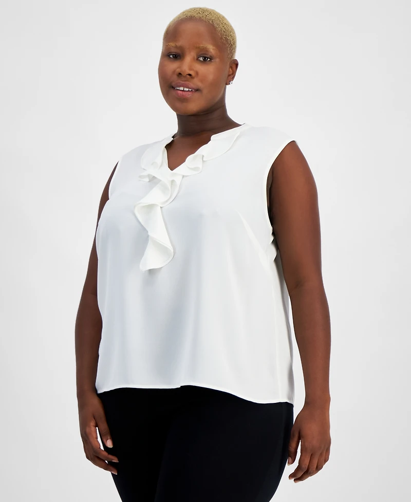 Kasper Plus Bell-Sleeve Abstract-Print Top