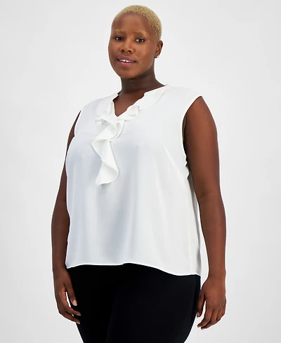 Kasper Plus Bell-Sleeve Abstract-Print Top