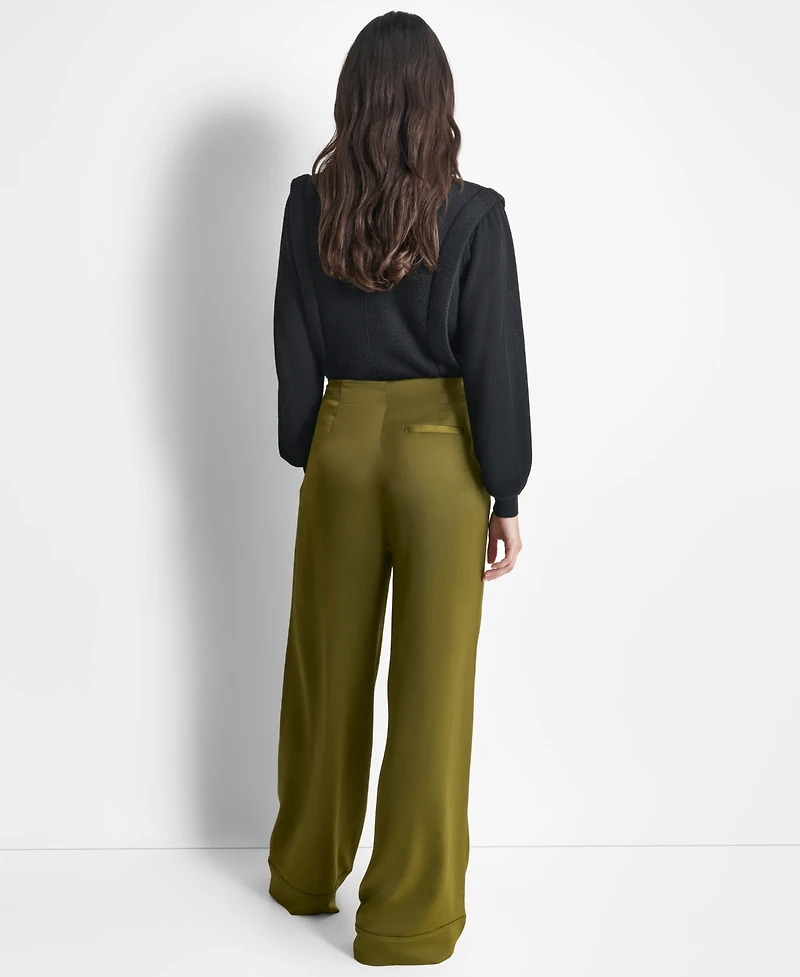 Dkny Women's Glazed High Rise Seamed-Cuff Wide-Leg Pants