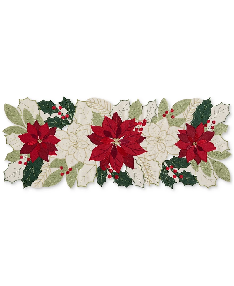 Elrene Poinsettia Cutwork Fabric Centerpiece Runner, 13"x 36"