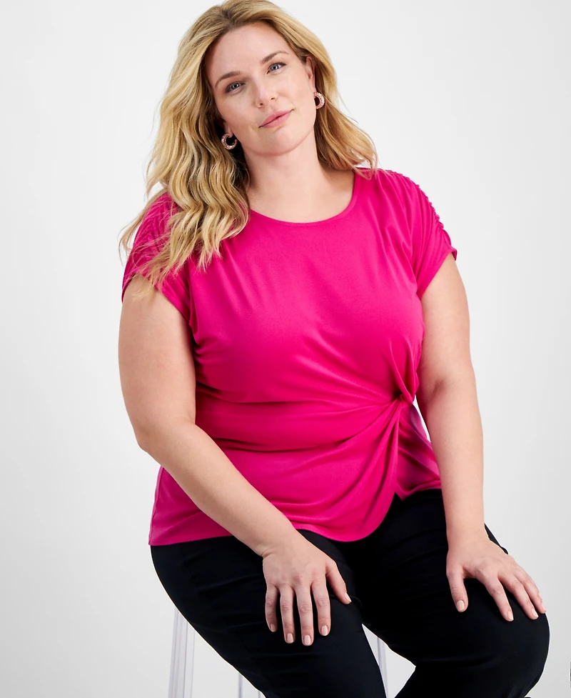 I.n.c. International Concepts Plus Size Crewneck Twist-Detail Top, Created for Macy's