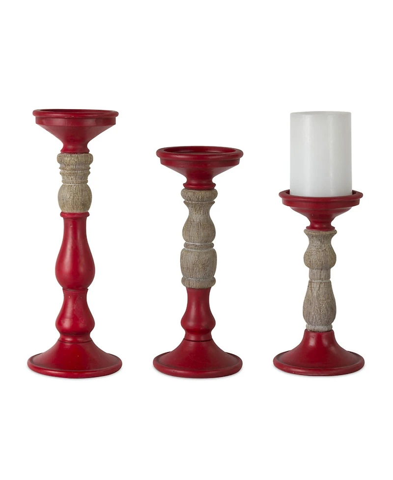 Slickblue Red Candle Holder With Wood Accent (Set of 3)