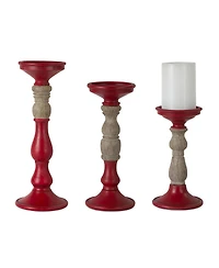 Slickblue Red Candle Holder With Wood Accent (Set of 3)