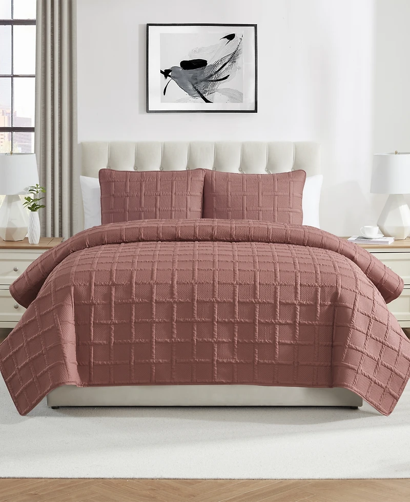 Vcny Home Solid Square 3-Piece Quilt Set, Full/Queen