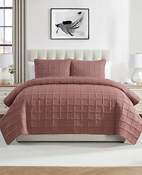 Vcny Home Solid Square 3-Piece Quilt Set, Full/Queen