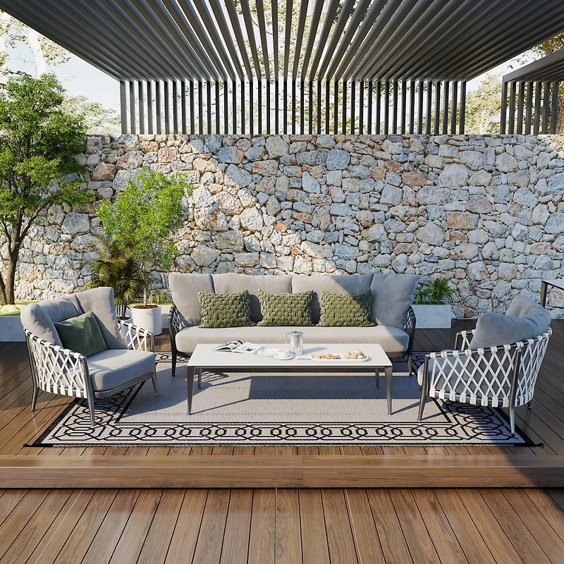 Outsunny Reversible Outdoor Rug with Carry Bag, 9' x 12', Black & Gray