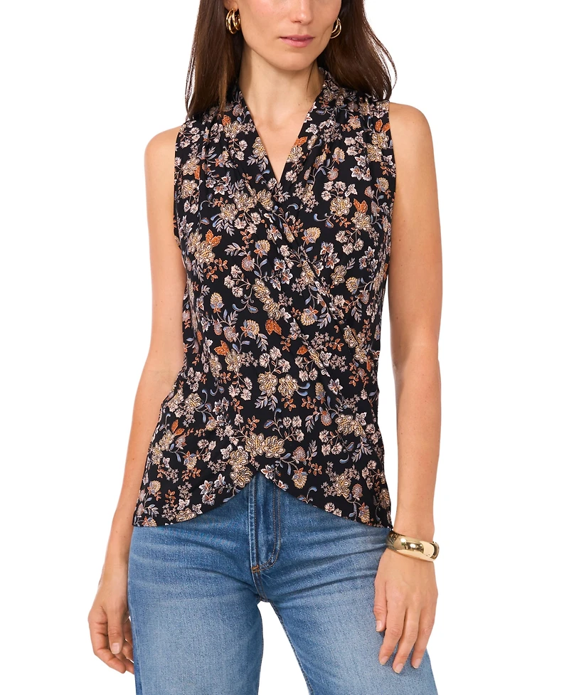 Vince Camuto Women's Floral Crossover Wrap-Front Sleeveless Top