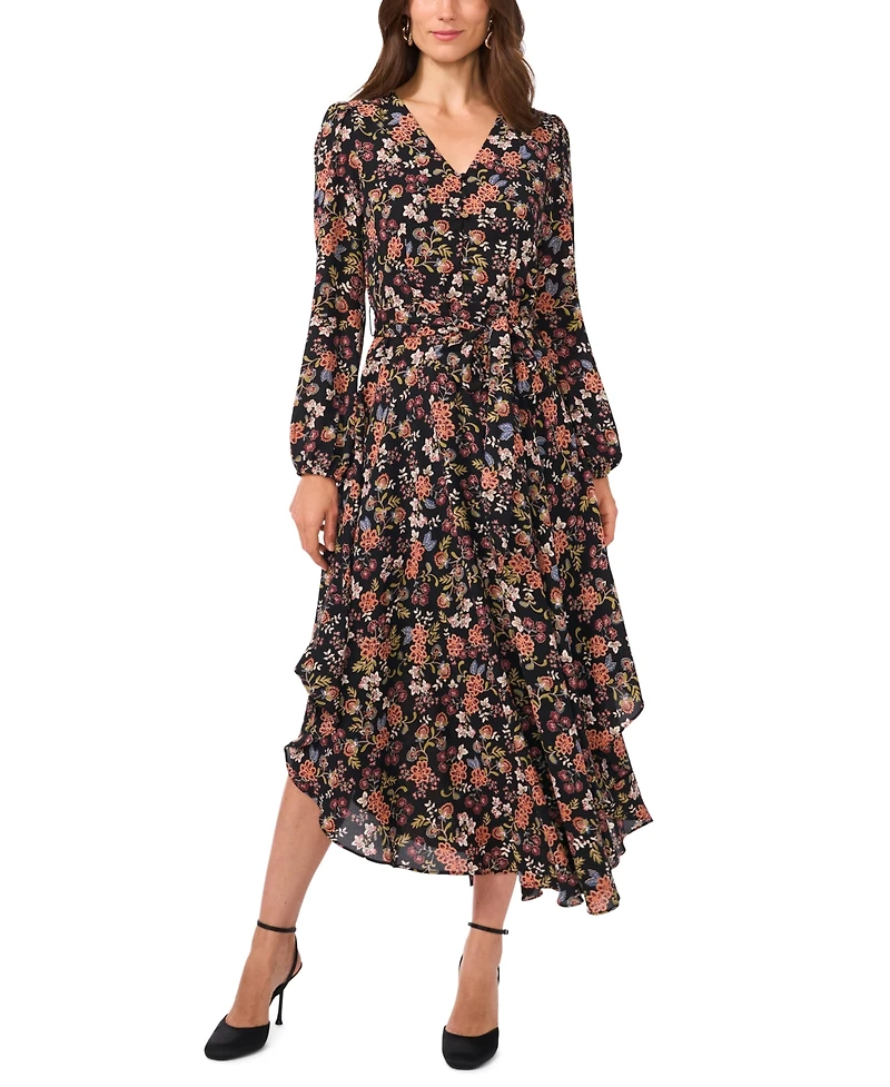Vince Camuto Women's V-Neck Belted Asymmetric-Hem Dress