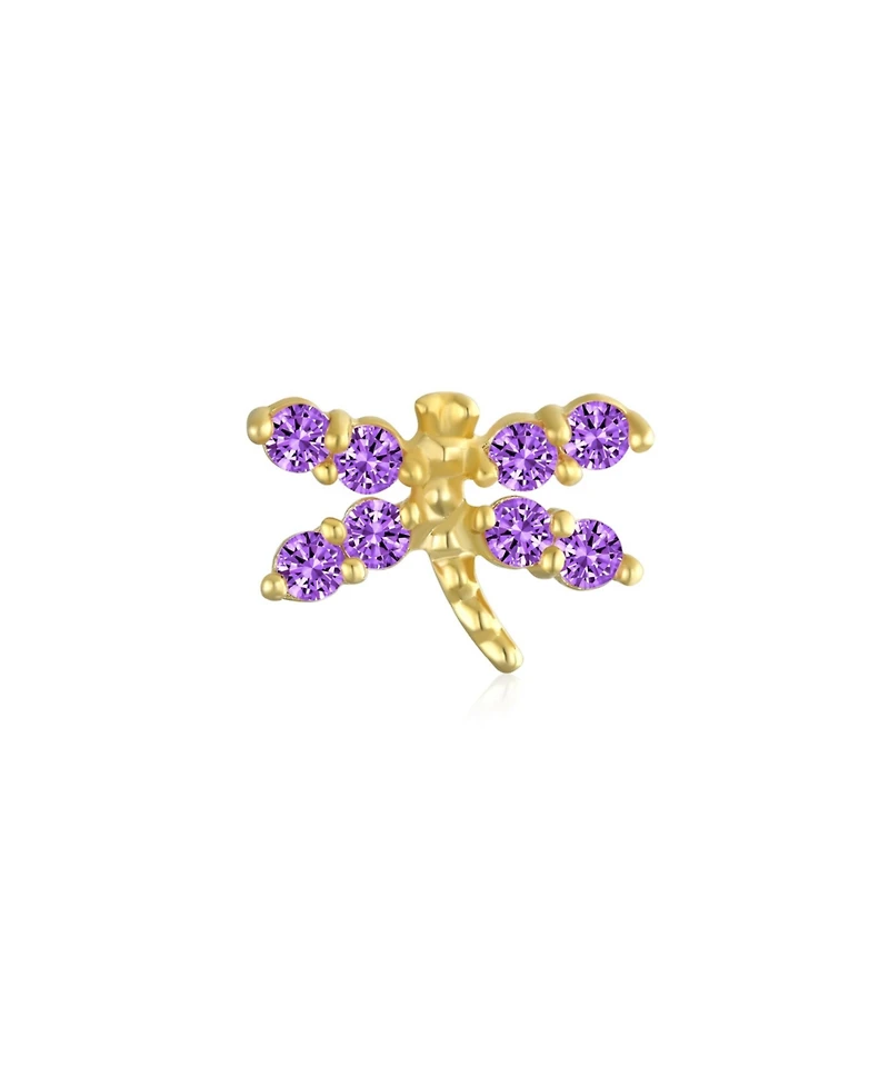 Bling Jewelry Tiny 14K Gold Purple Helix Cartilage Ear Lobe Piercing Daith Dragonfly Firefly Butterfly 1 Piece Stud Earring Screw back