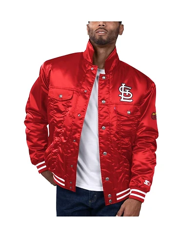 Levi's x Starter Men's Red St. Louis Cardinals Silver Tab Satin Full-Snap Trucker Jacket