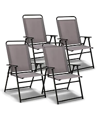 Slickblue Outdoor Folding Sling Chairs Set of 4 with Armrest and Backrest