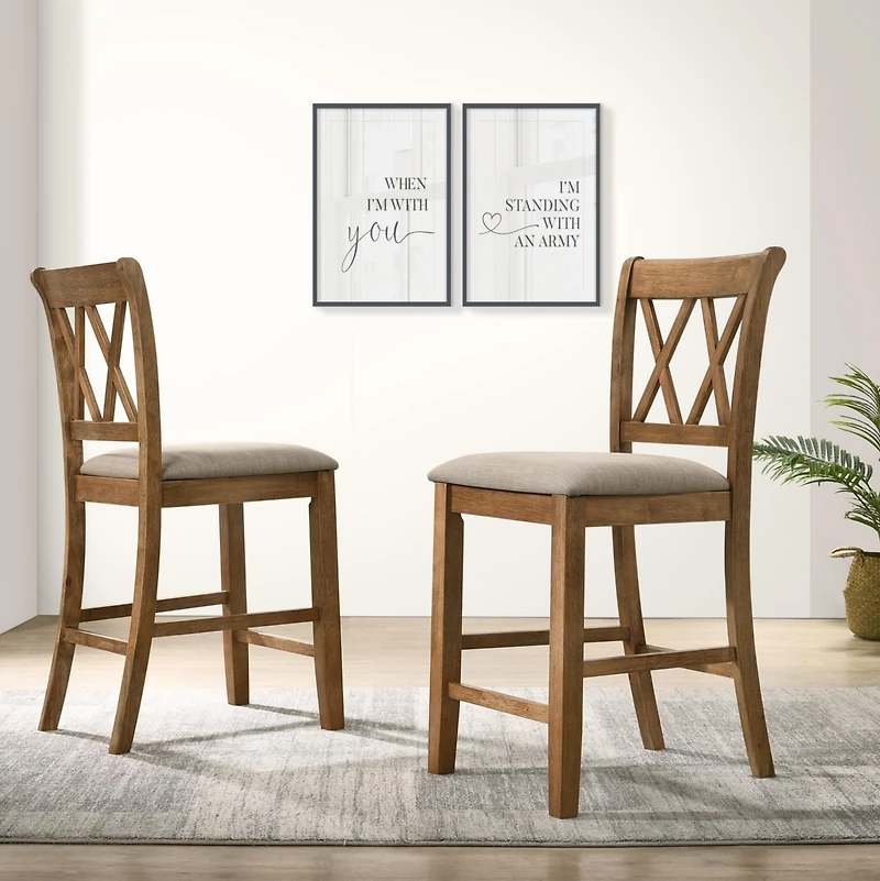 Streamdale Fabric Upholstered Counter Height Dining Chairs, Set of 2, Tan