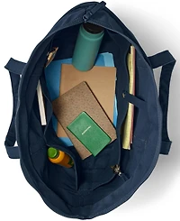 Lands' End Large Solid Color 5 Pocket Zip Top Long Handle Canvas Tote Bag