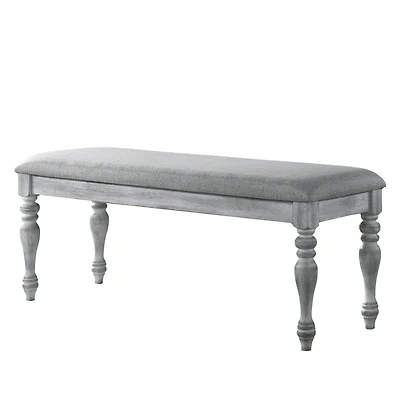 Streamdale Furniture Upholstered Turned Leg Dining Bench, Rustic White