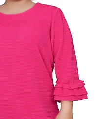 Ny Collection Plus Size 3/4 Length Sleeve Textured Knit Dress