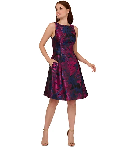 Adrianna Papell Women's Floral-Jacquard Sleeveless Fit & Flare Dress