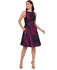 Adrianna Papell Women's Floral-Jacquard Sleeveless Fit & Flare Dress