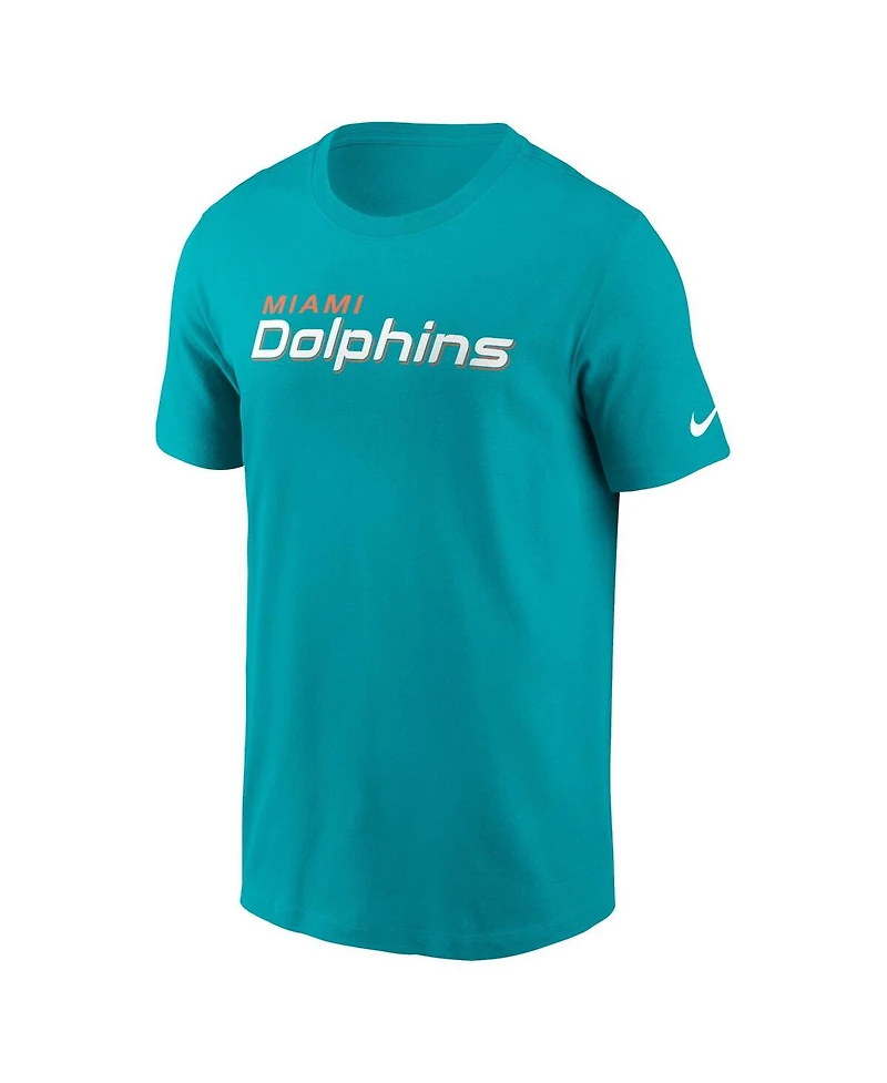 Nike Men's Aqua Miami Dolphins Primetime Wordmark Essential T-Shirt