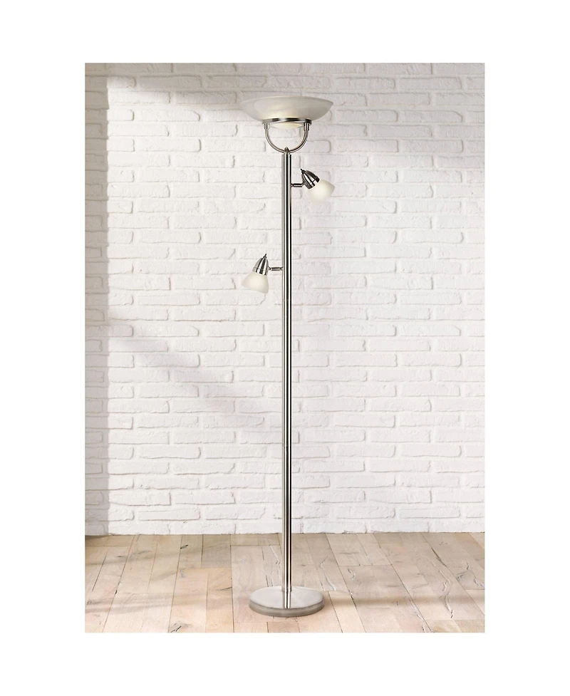 3-in-1 Design Modern Torchiere Floor Lamp Dimmable Tree 3-Light 70" Tall Brushed Nickel Pole White Glass Shades for Living Room Reading House Bed